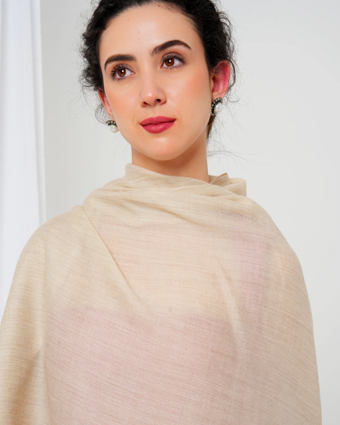 Cashmere stole in cream base with grey and gold stripes