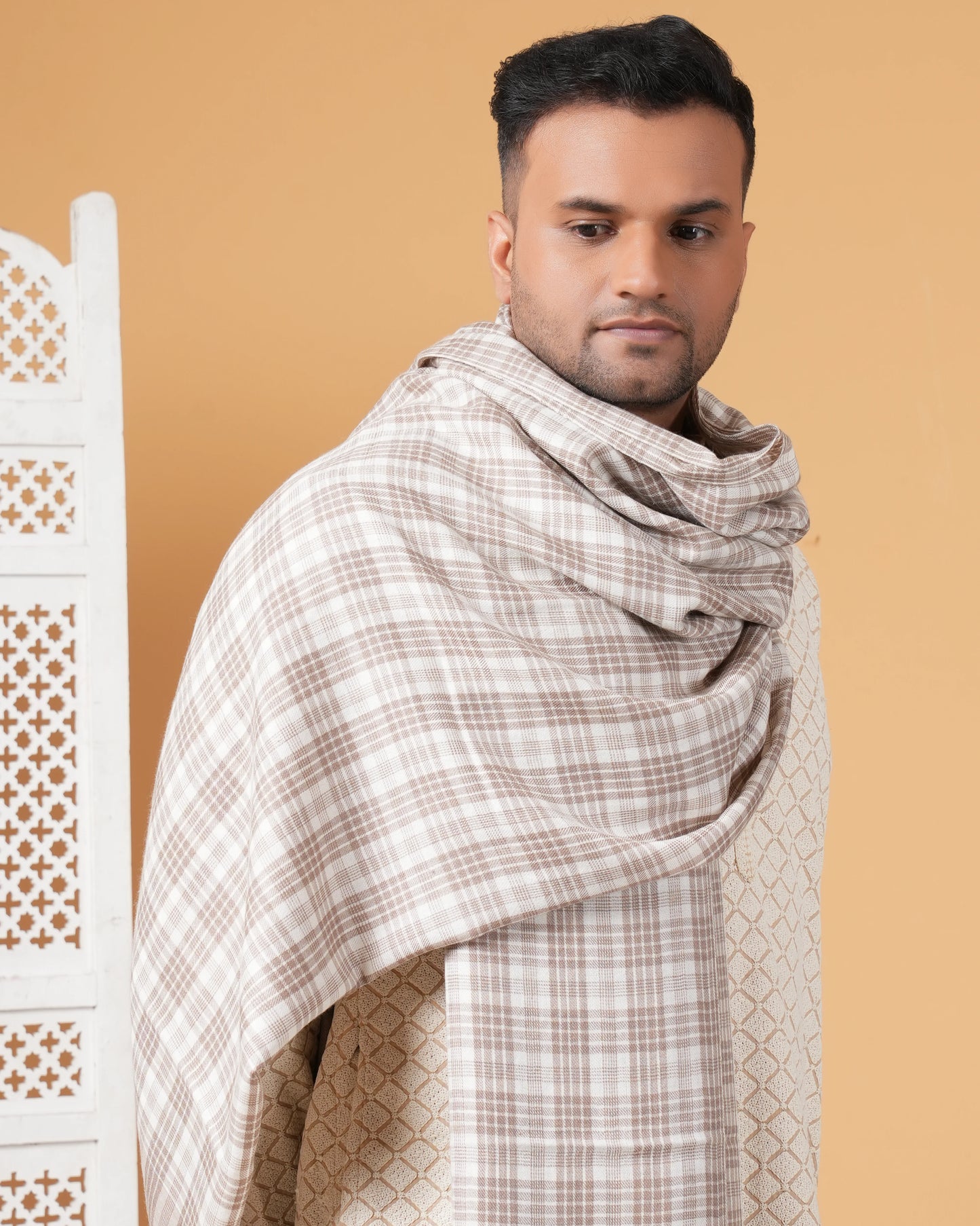 Check Pure Pashmina Men's Shawl