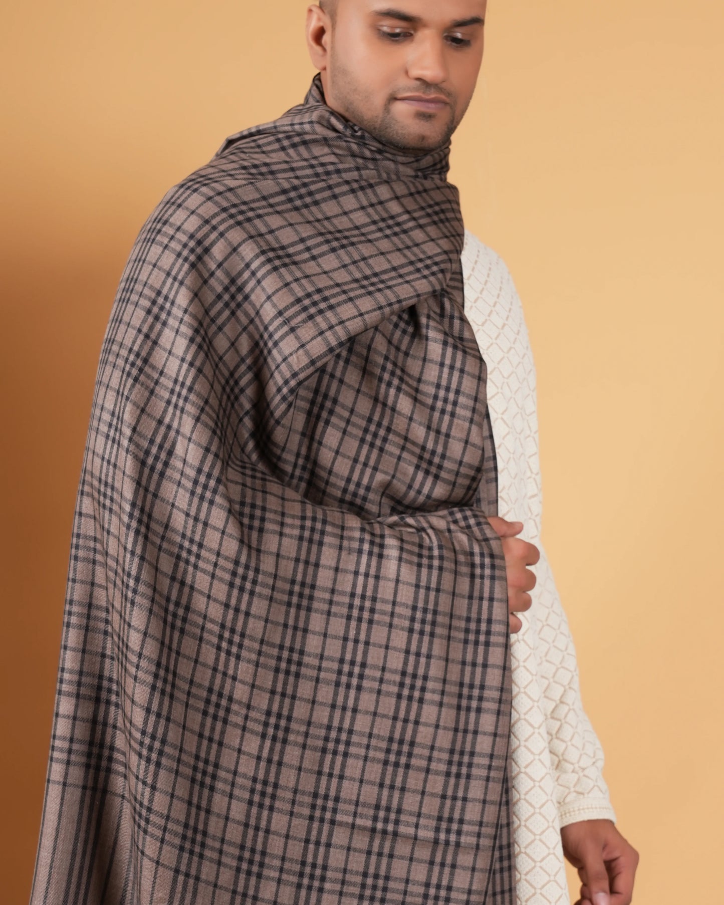 Check Pure Pashmina Men's Shawl