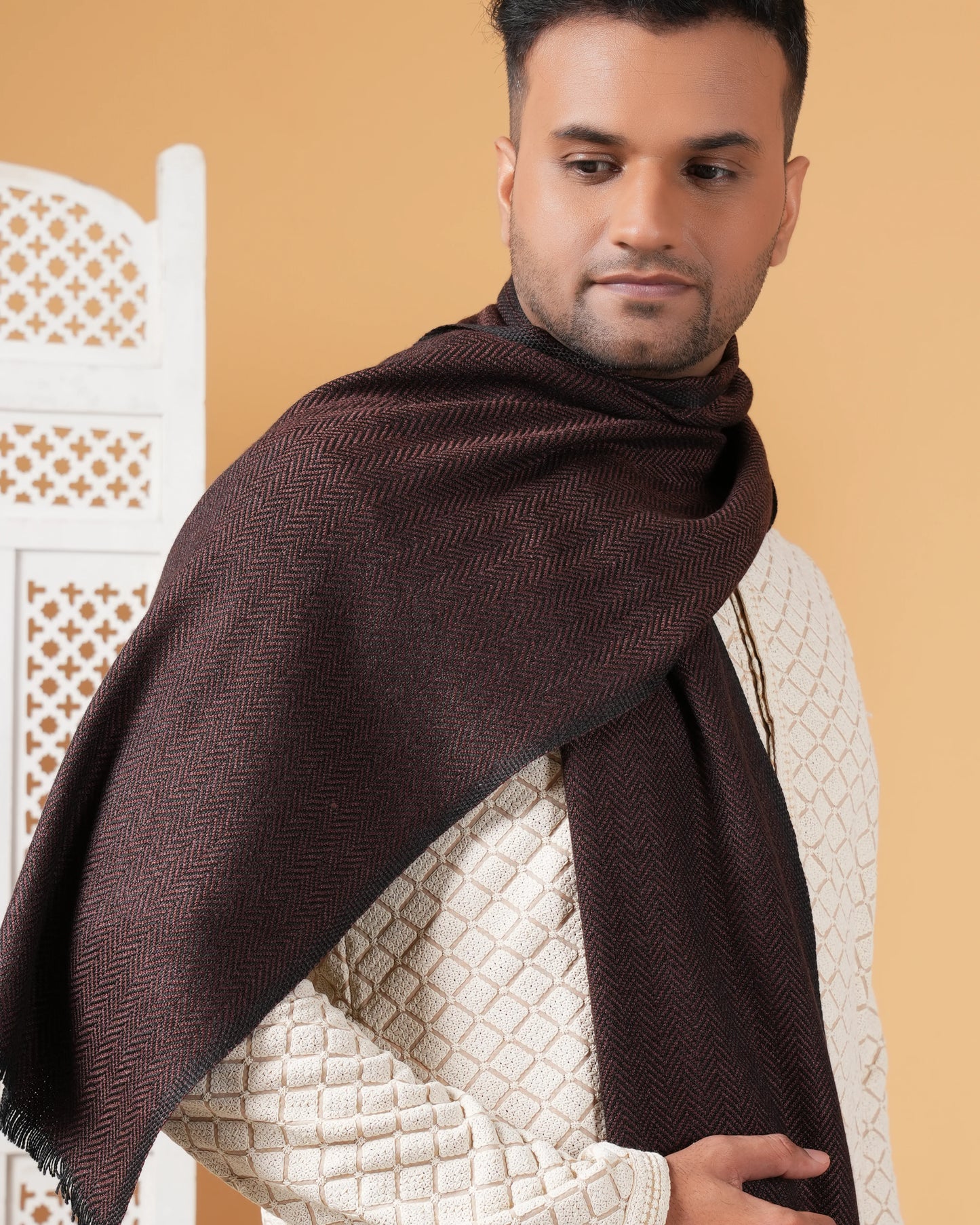 Men's Herringbone Pure Pashmina Muffler