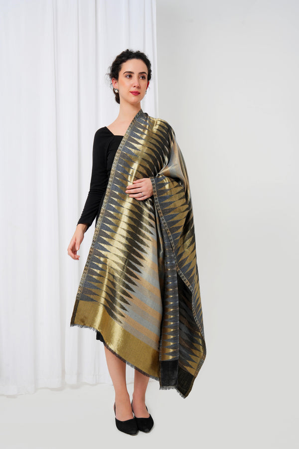 Wool stole with black base and golden design