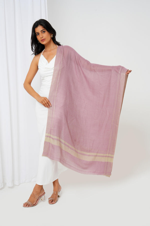 Cashmere stole with pink base and cream stripes