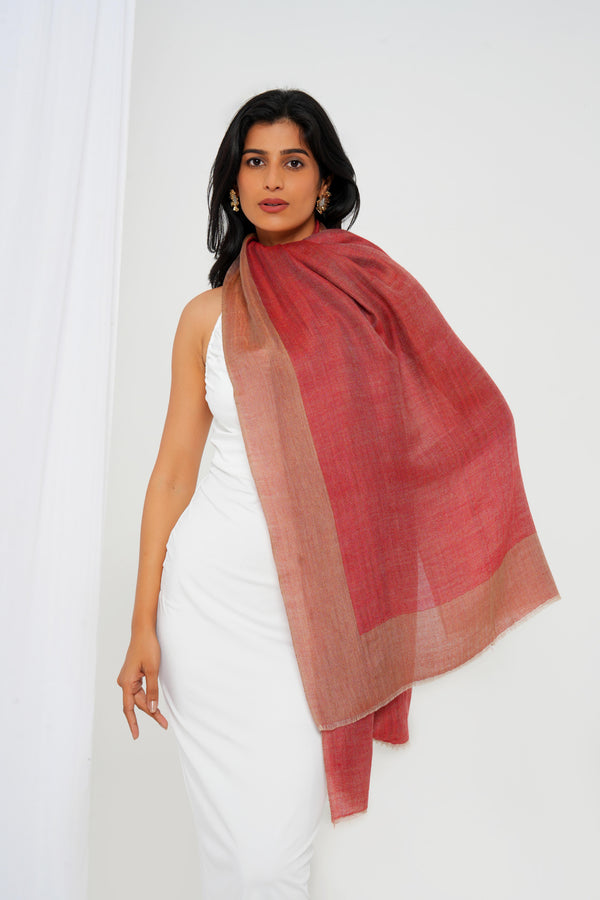 Cashmere stole in red with cream-rust border