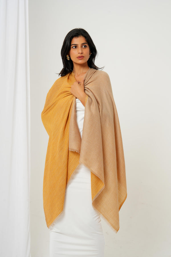 Cashmere stole with mustard and cream brown dual tones