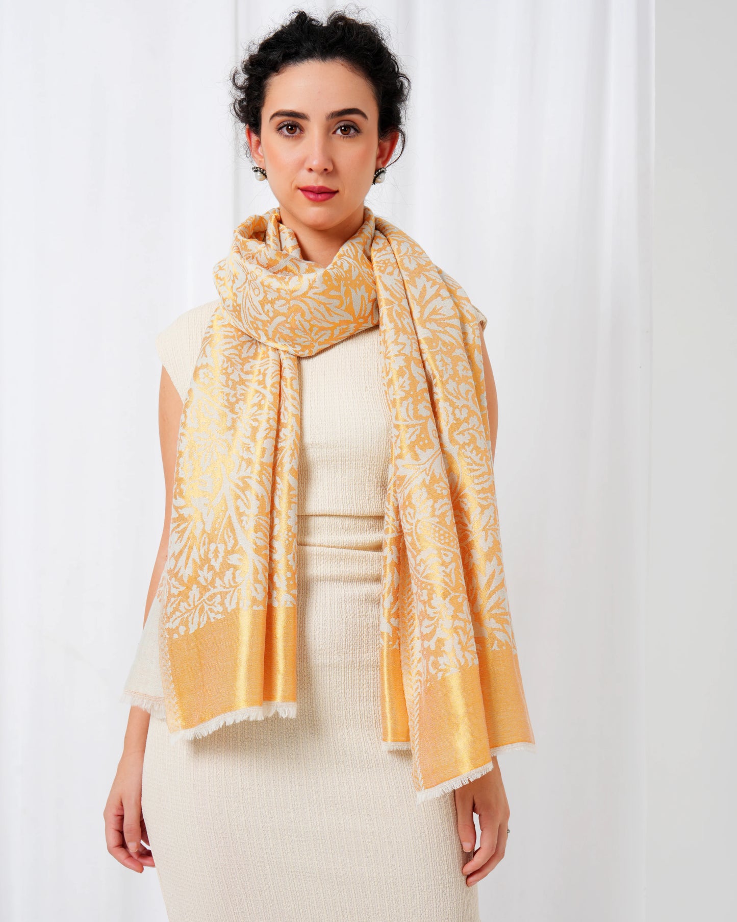 Wool stole with white base with golden design