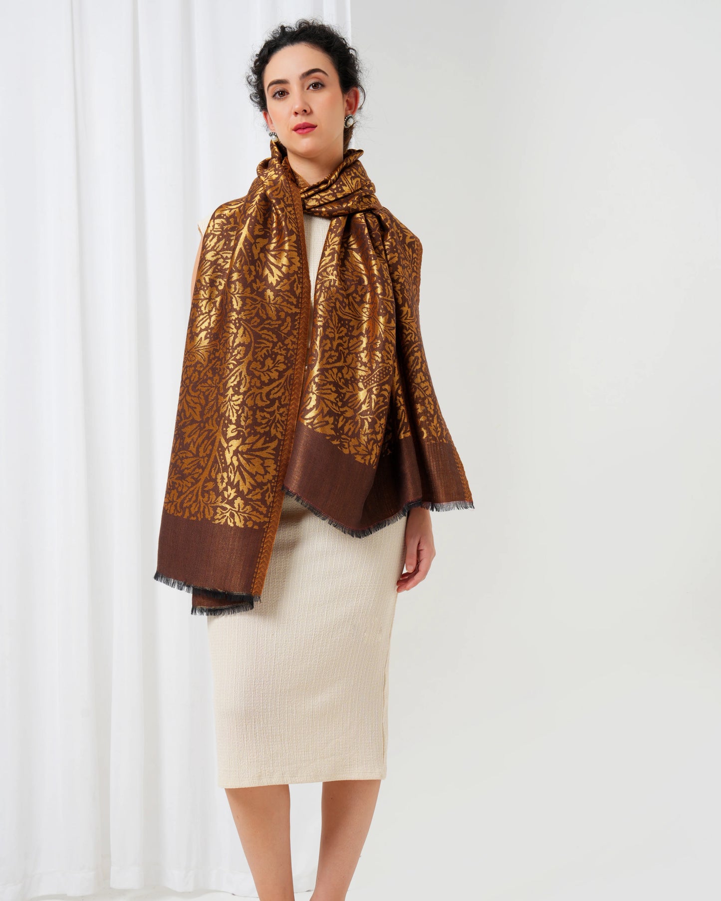 Wool stole with black base with golden design