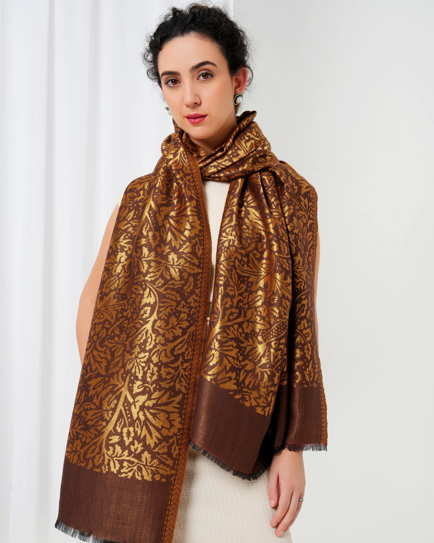 Wool stole with black base with golden design