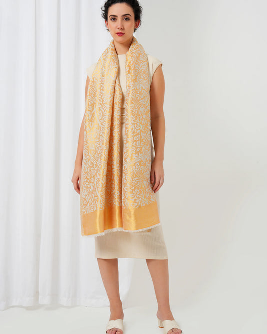 Wool stole with white base with golden design