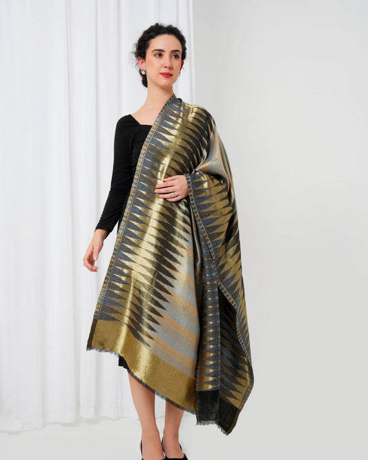 Wool stole with black base and golden design