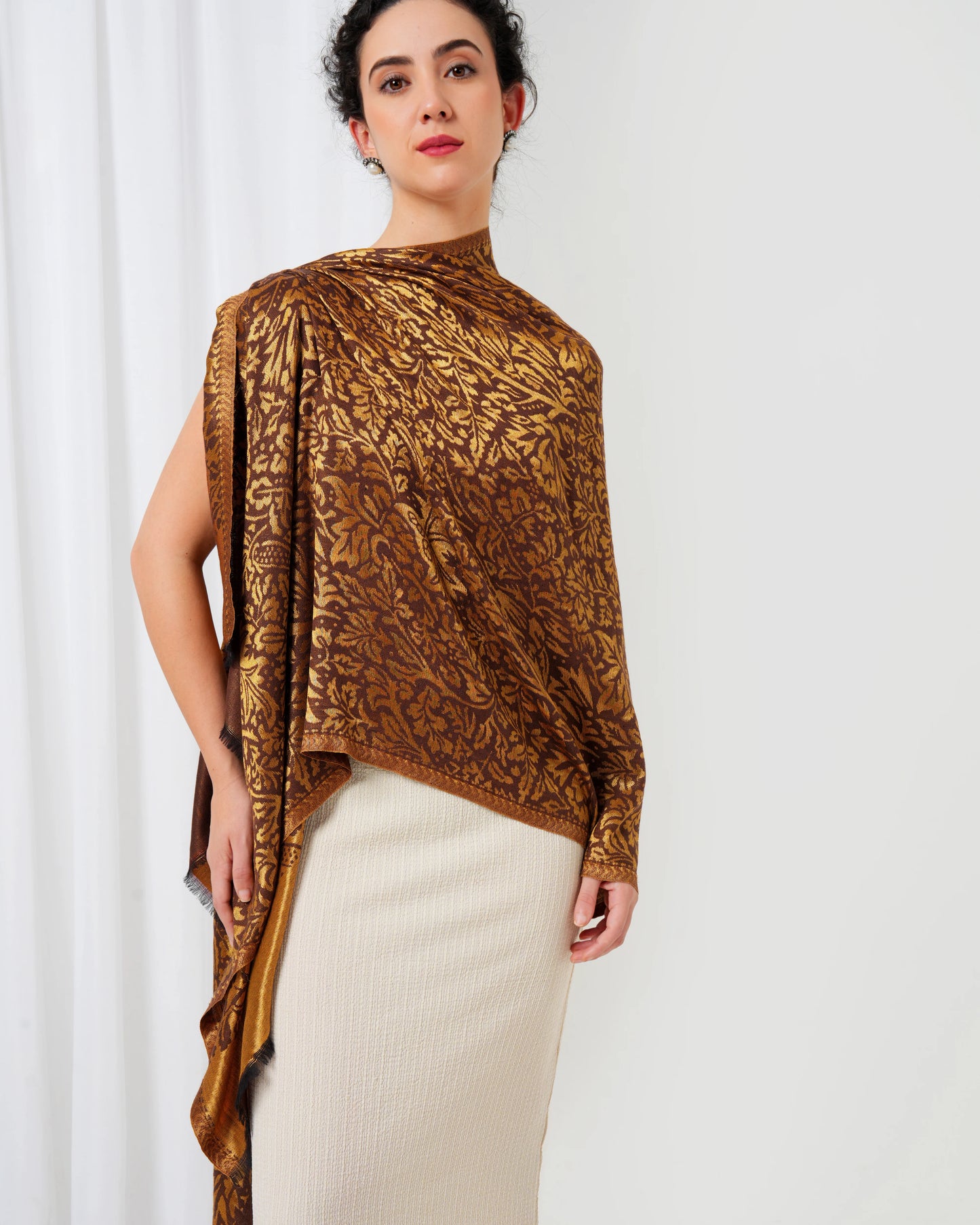 Wool stole with black base with golden design
