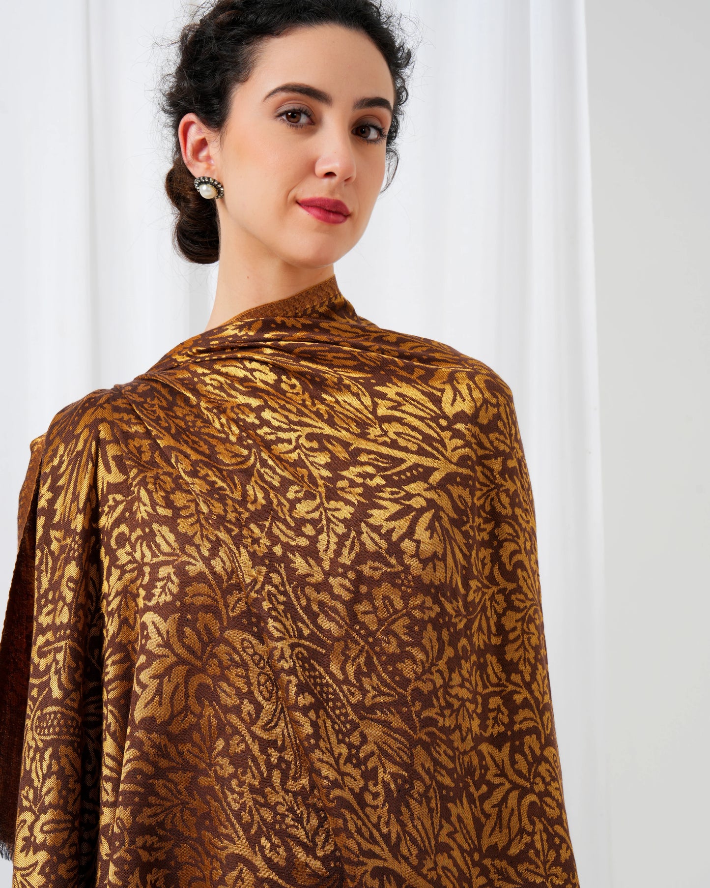 Wool stole with black base with golden design