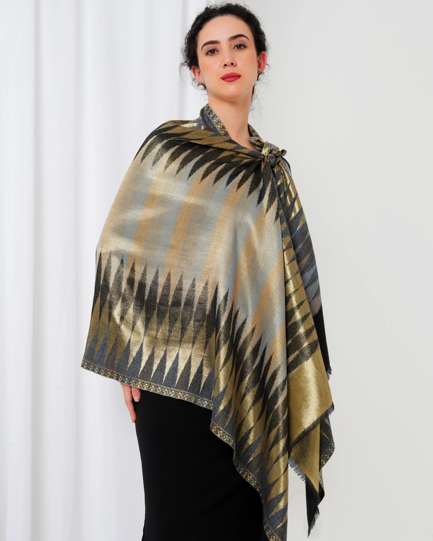 Wool stole with black base and golden design