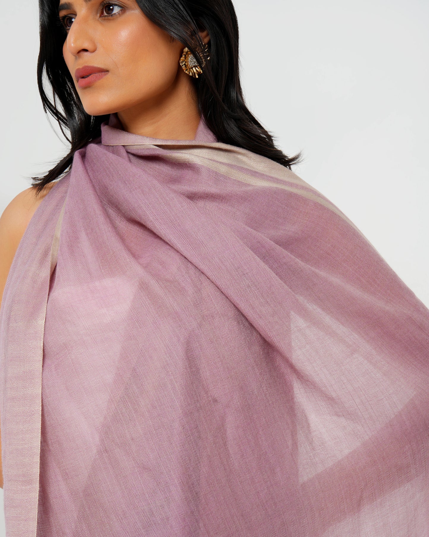Cashmere stole with pink base and cream stripes