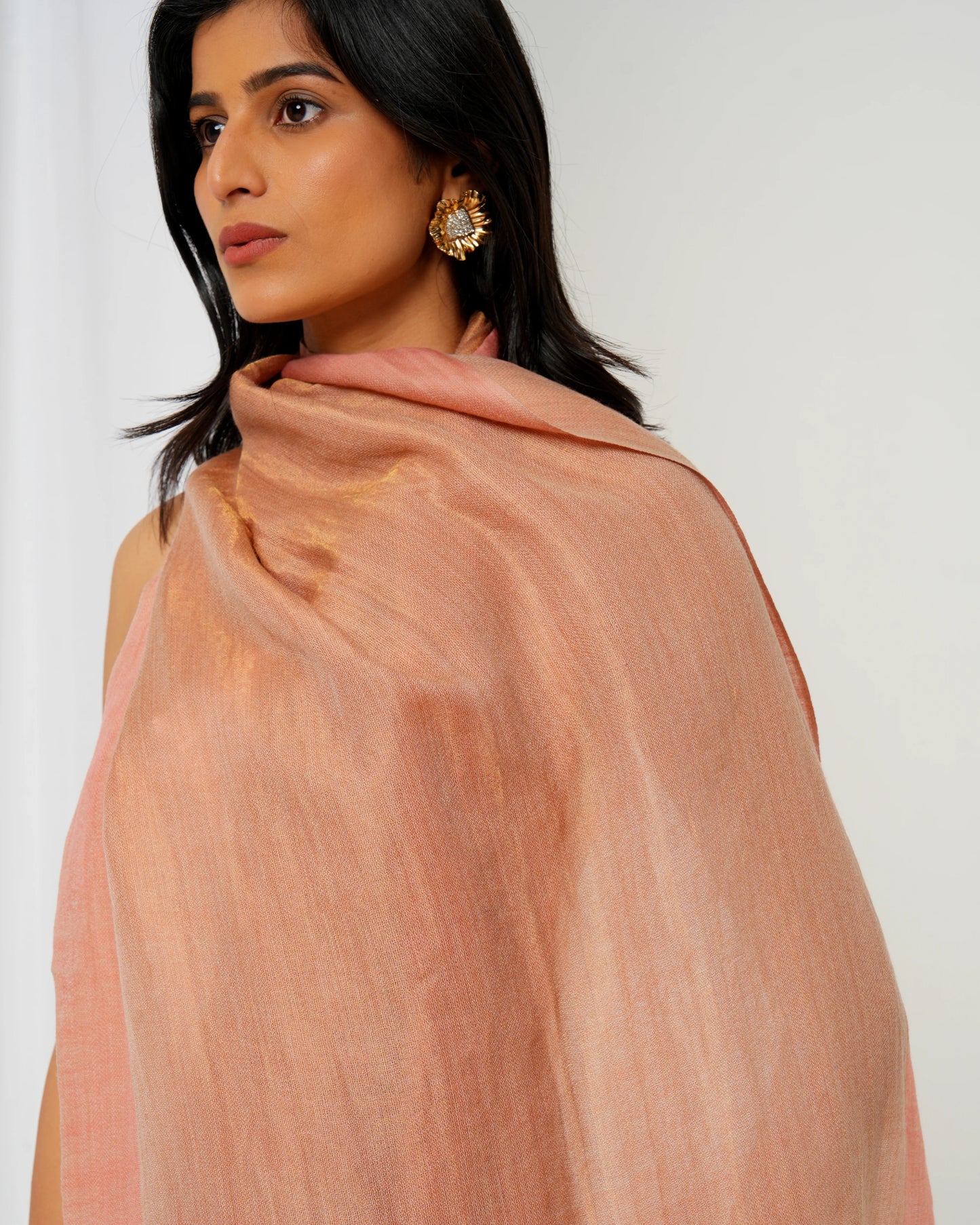 Cashmere stole in cream-rust with pink border