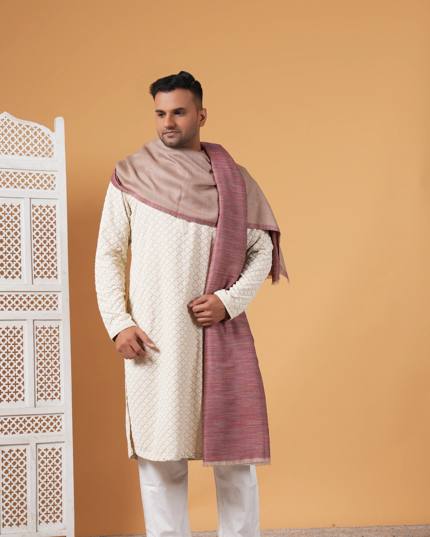 Men's Reversible Space-Dyed Merino Wool Shawl 