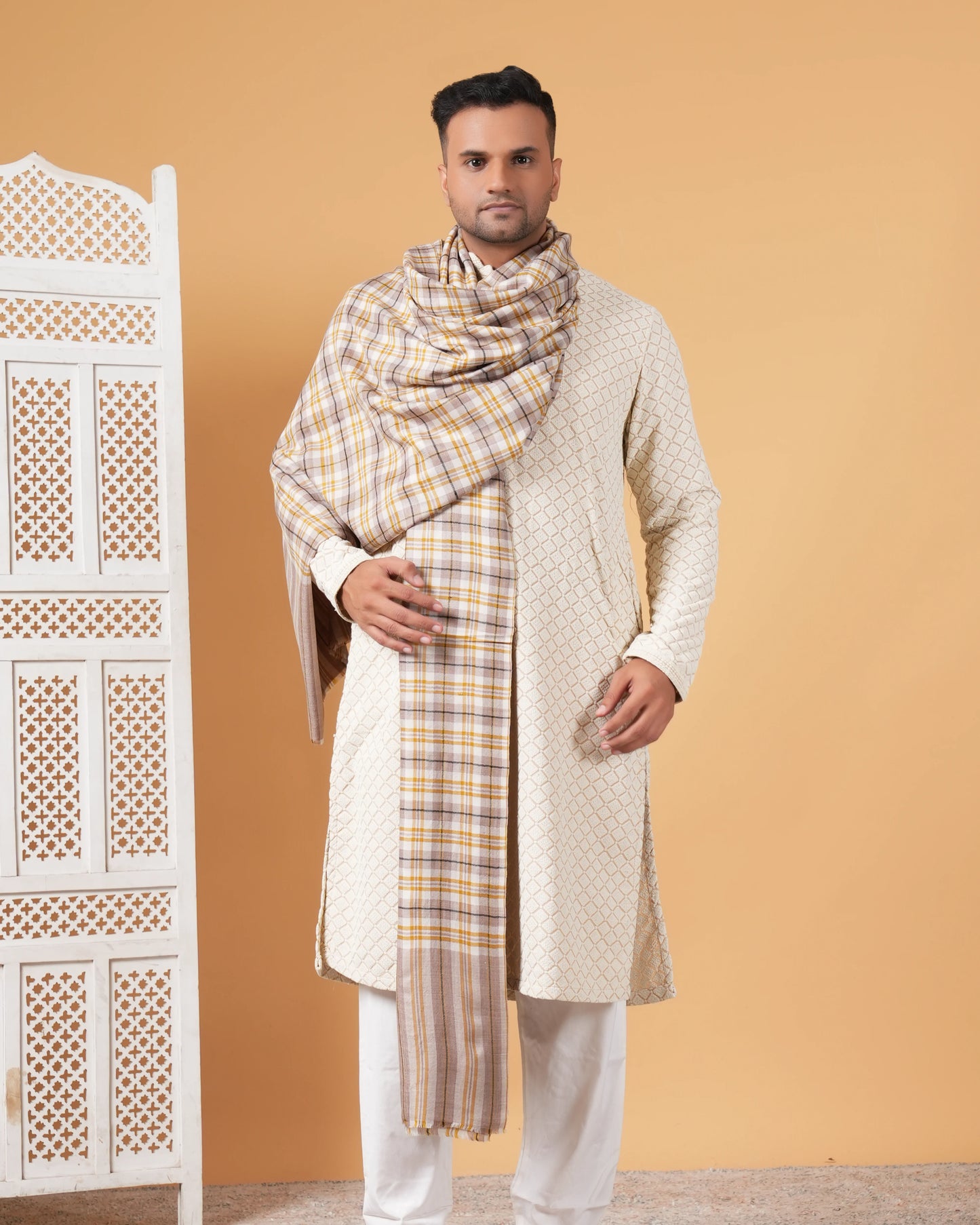Check Pure Pashmina Men's Shawl