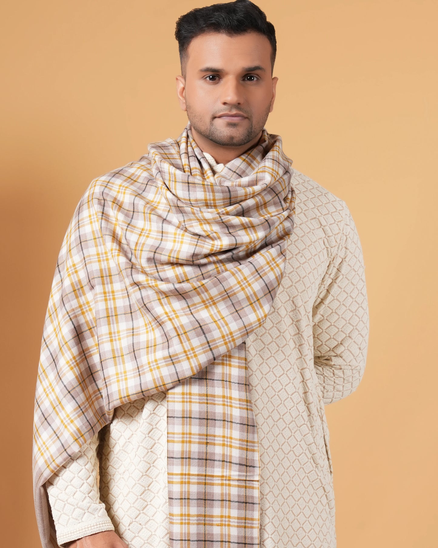 Check Pure Pashmina Men's Shawl