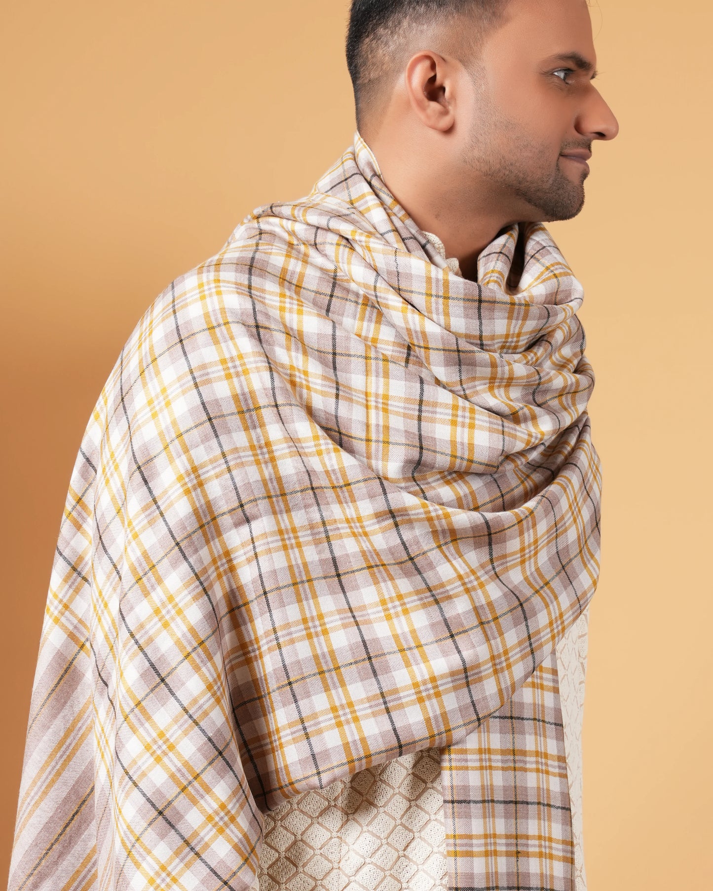 Check Pure Pashmina Men's Shawl