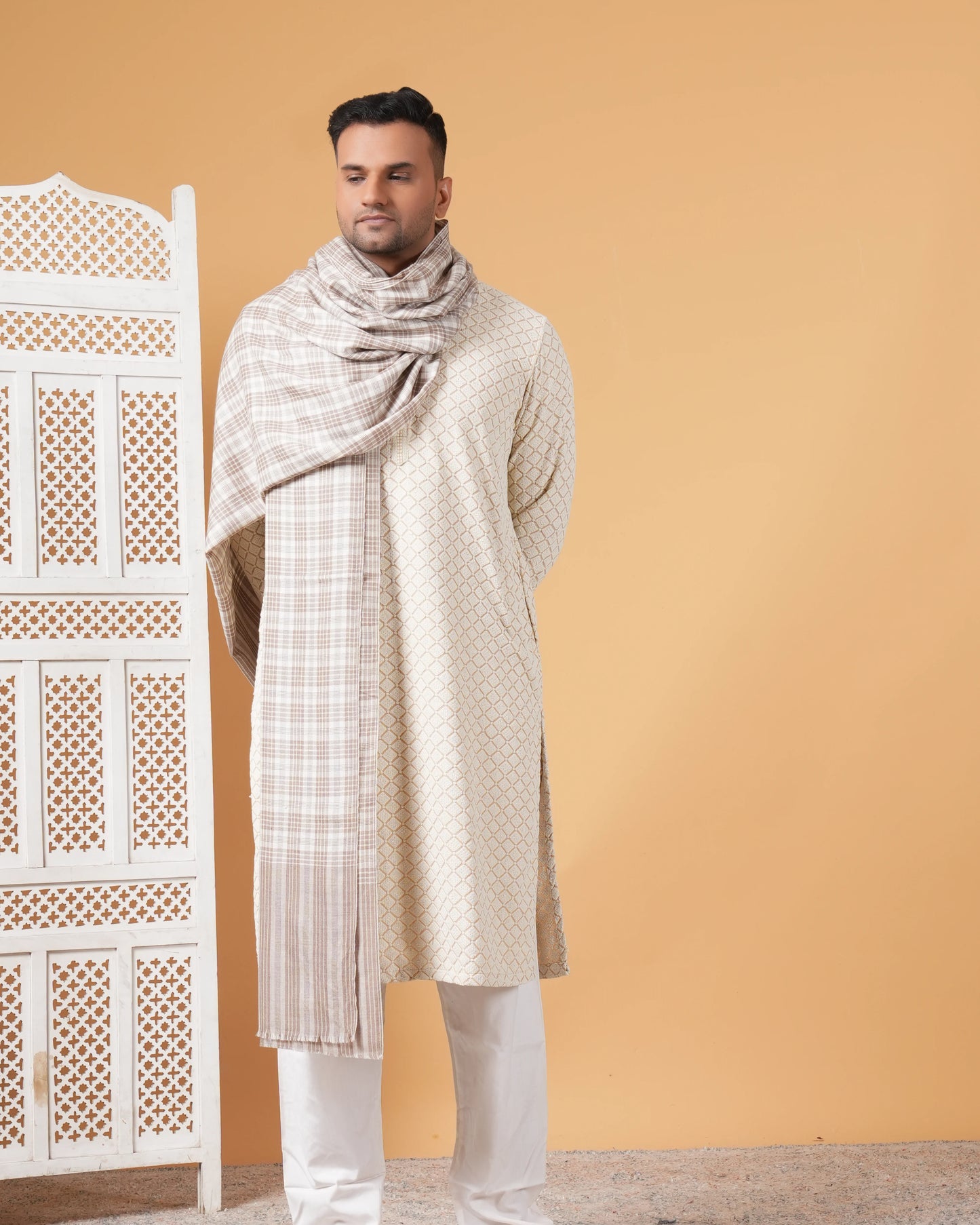 Check Pure Pashmina Men's Shawl