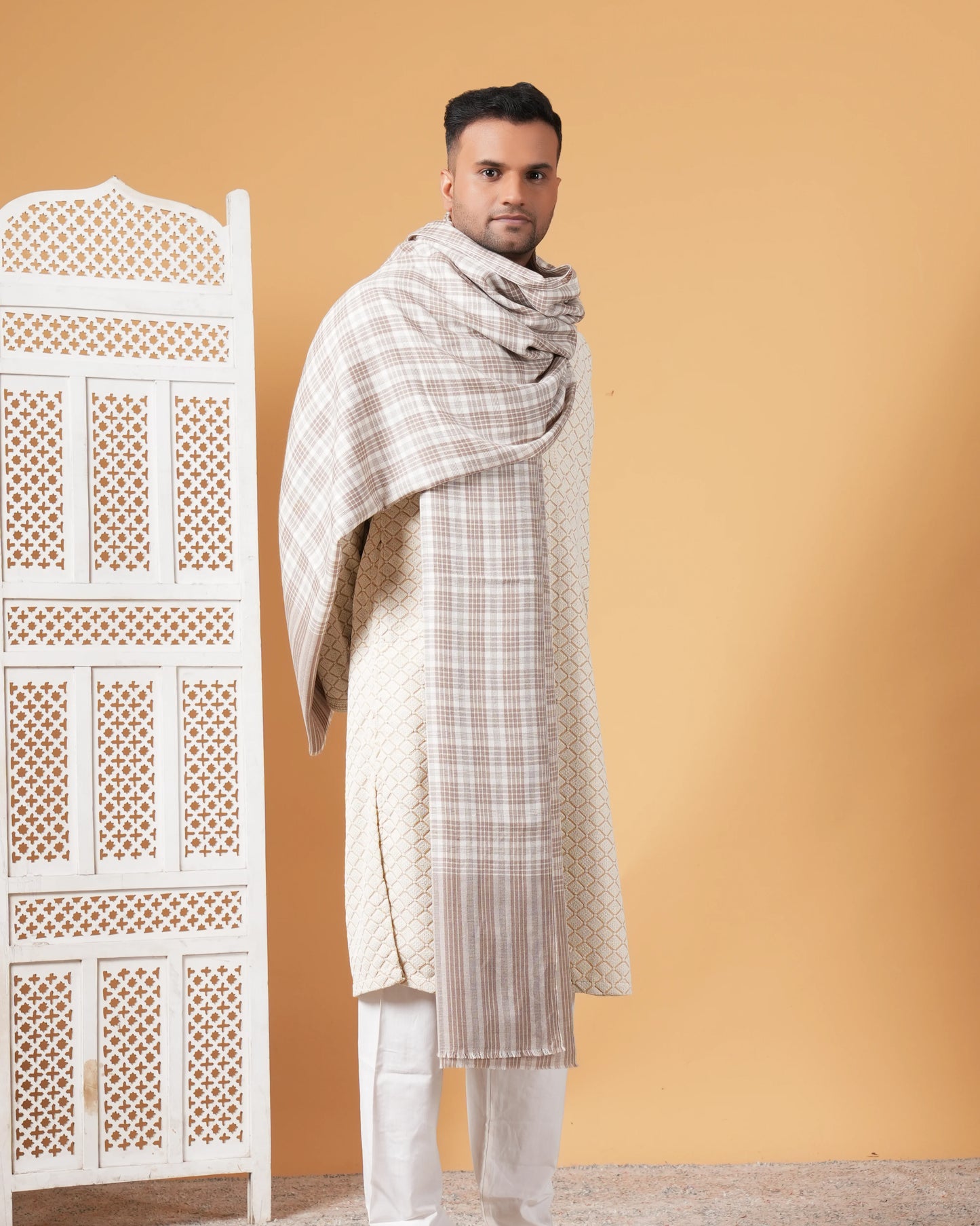 Check Pure Pashmina Men's Shawl