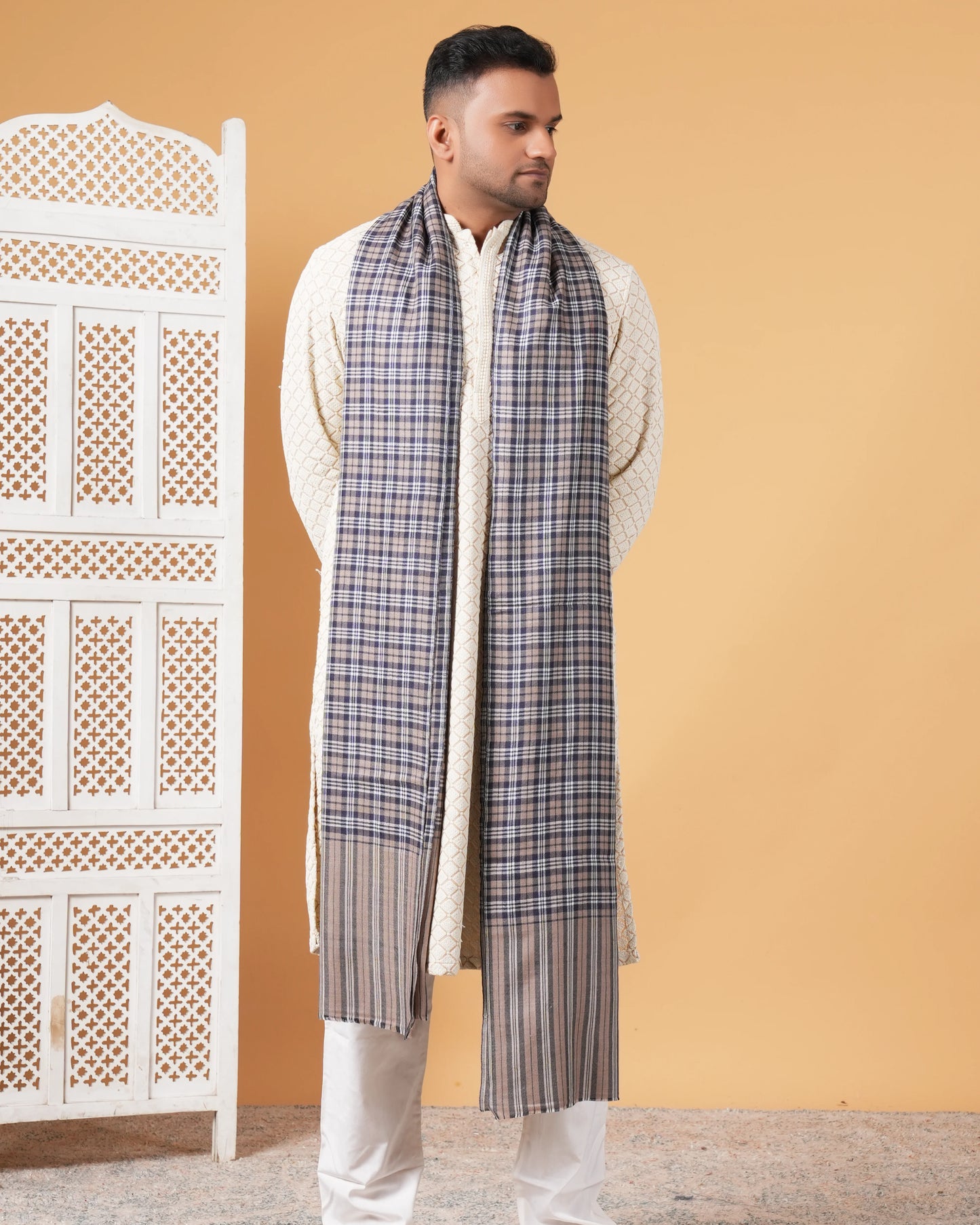 Check Pure Pashmina Men's Shawl