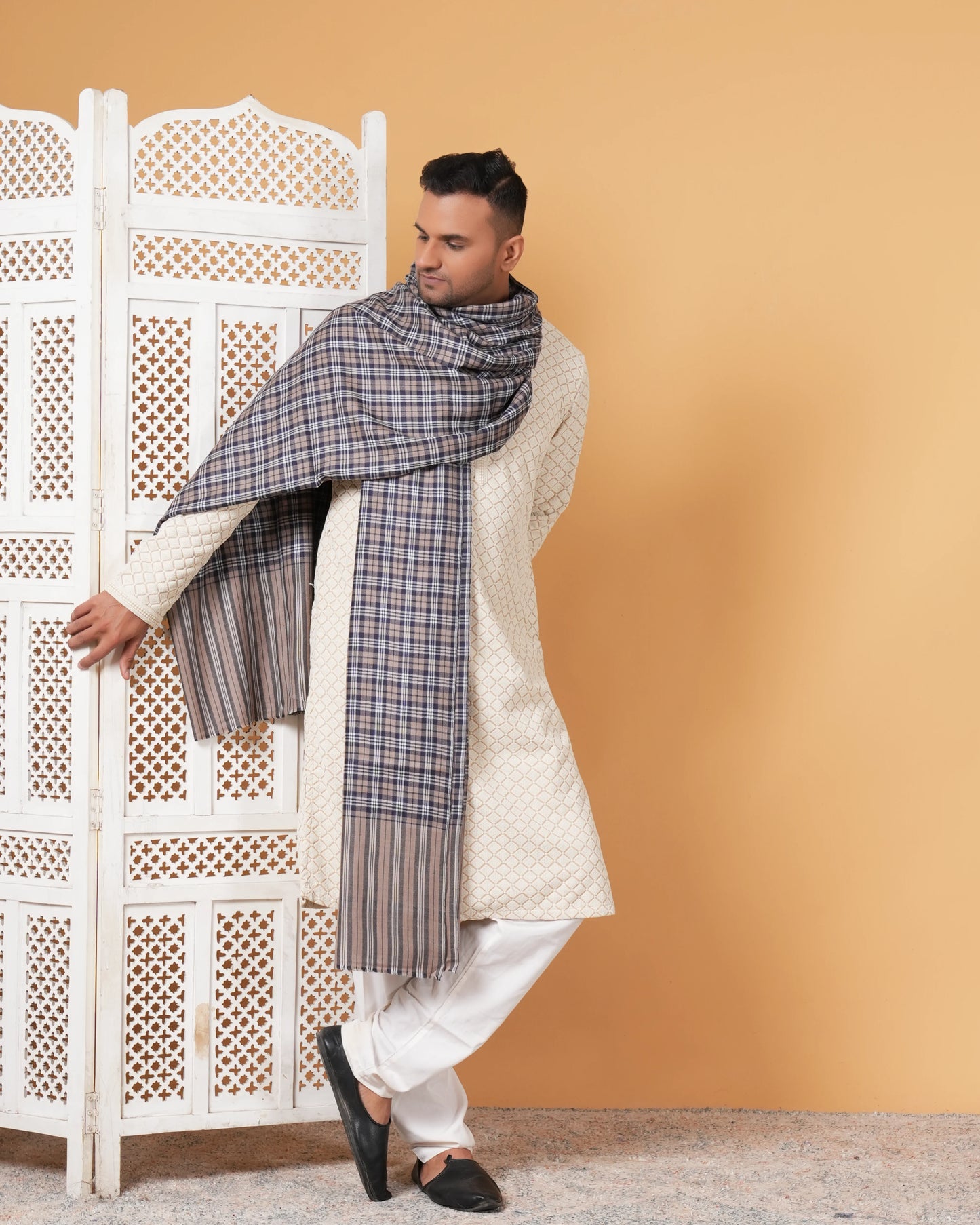 Check Pure Pashmina Men's Shawl