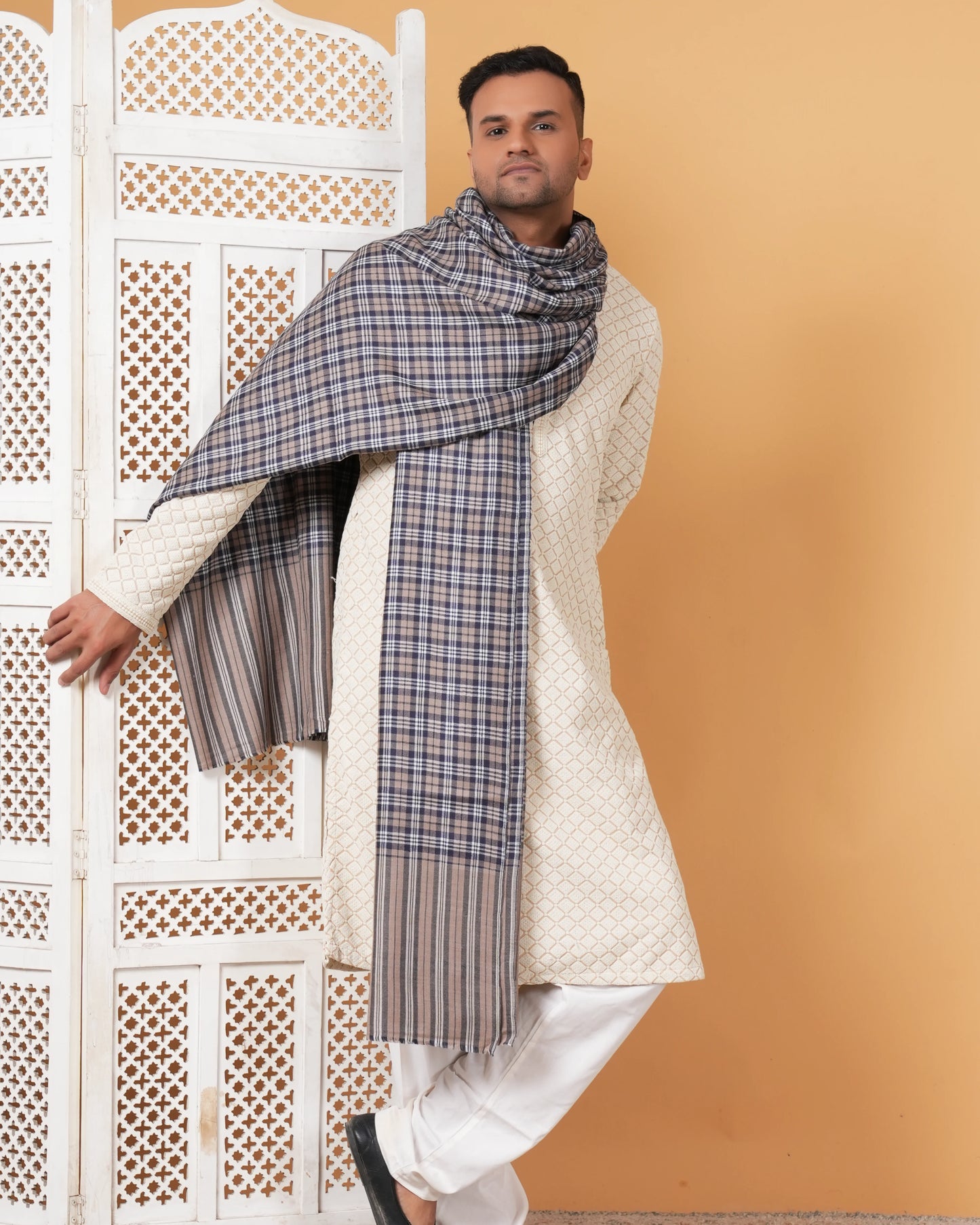 Check Pure Pashmina Men's Shawl