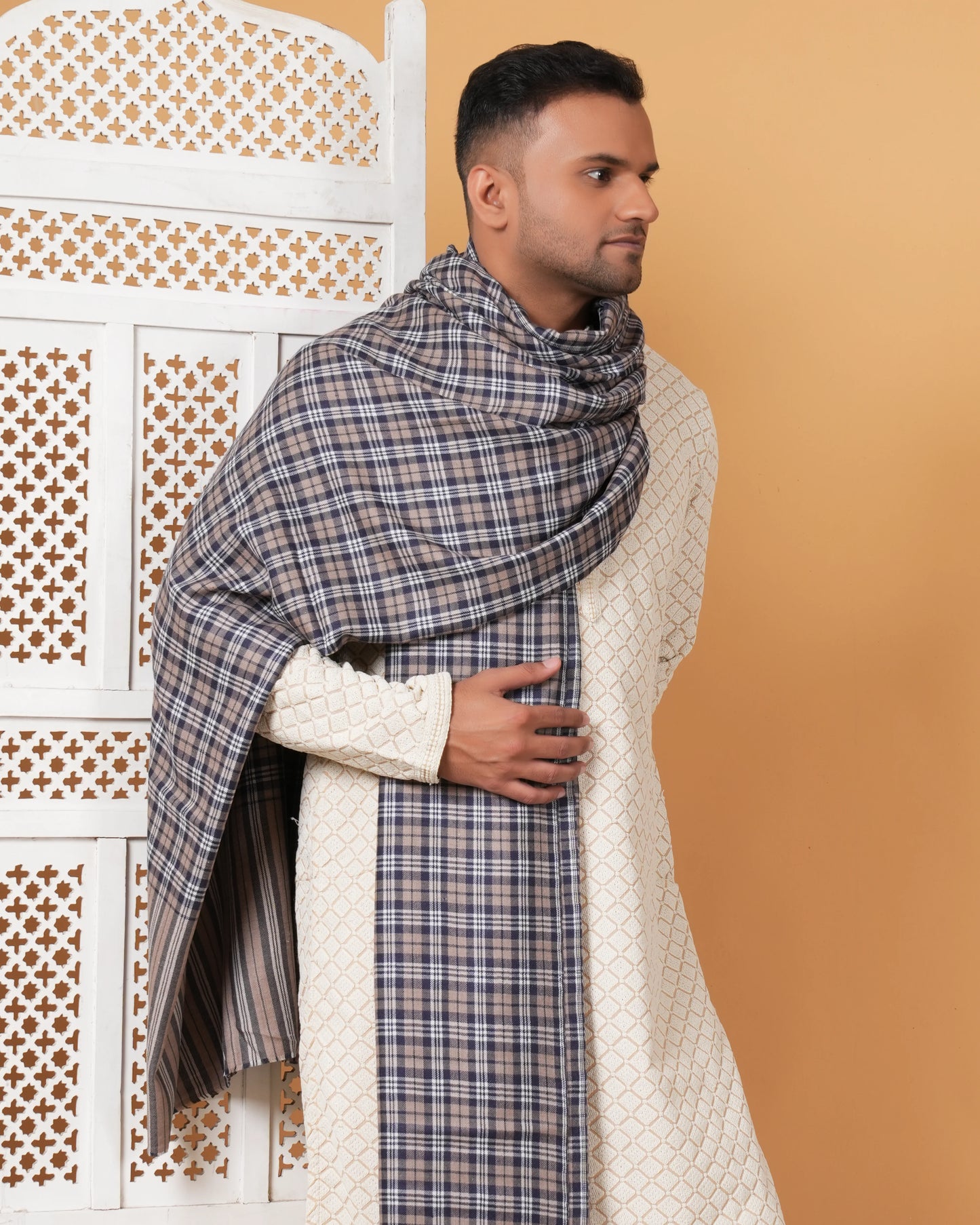 Check Pure Pashmina Men's Shawl