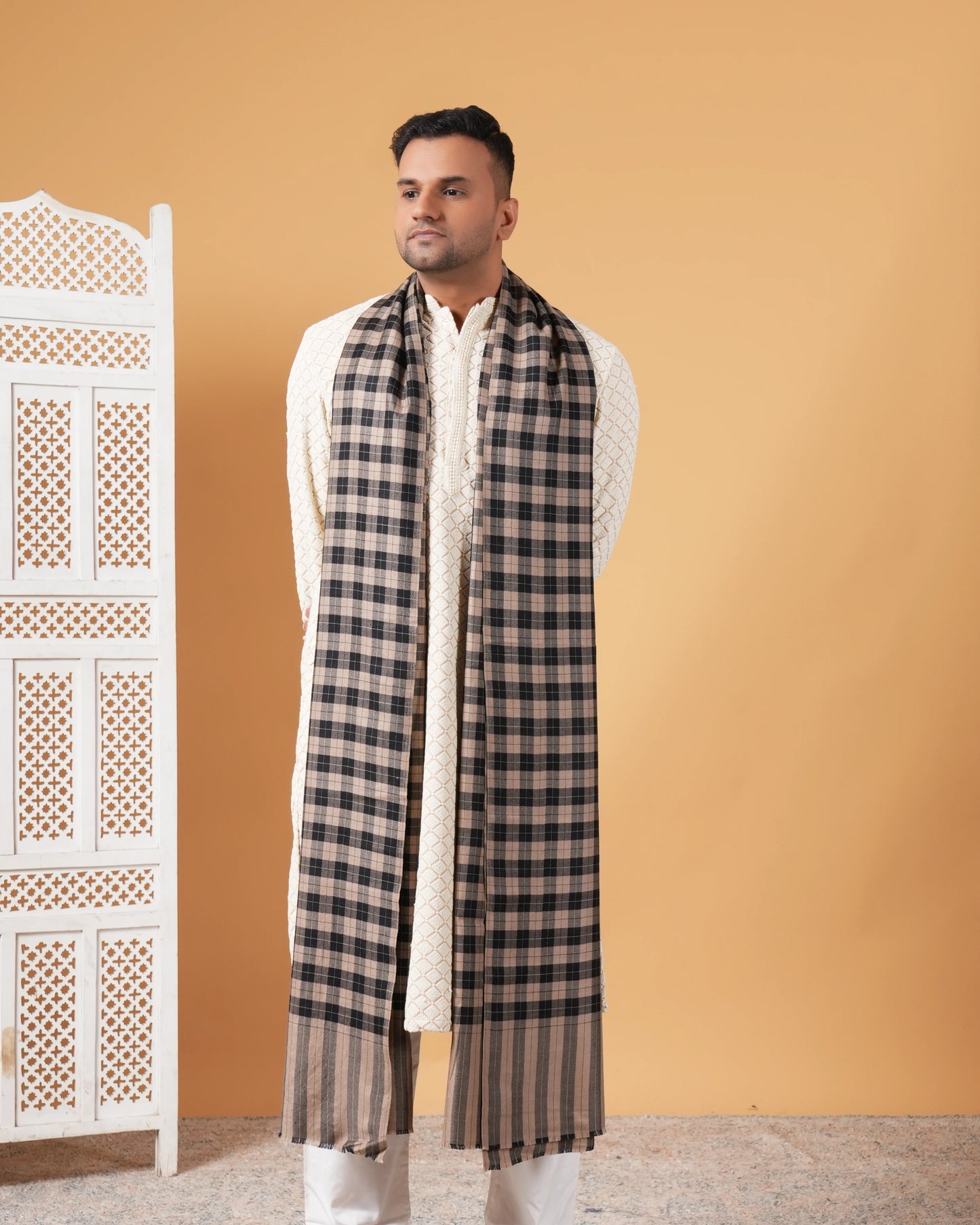 Check Pure Pashmina Men's Shawl