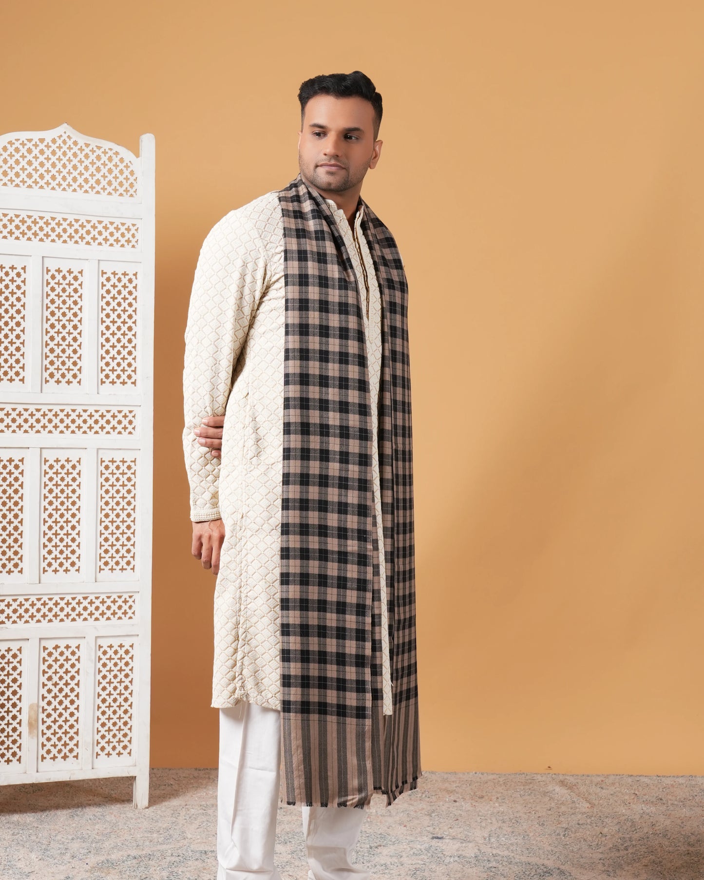 Check Pure Pashmina Men's Shawl