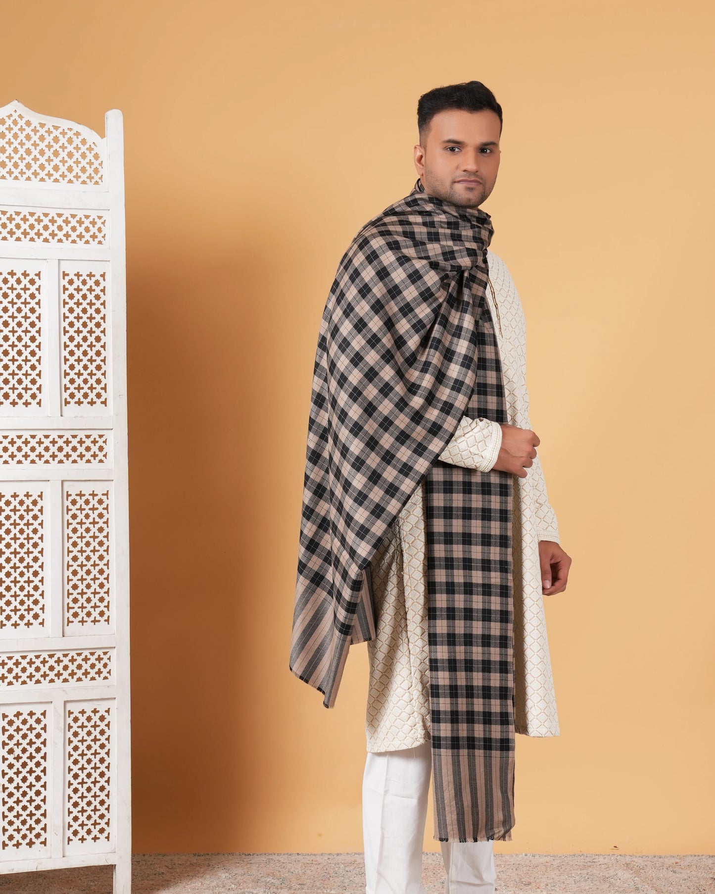 Check Pure Pashmina Men's Shawl
