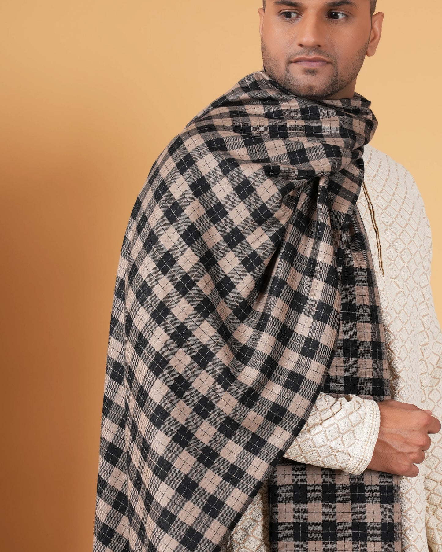 Check Pure Pashmina Men's Shawl