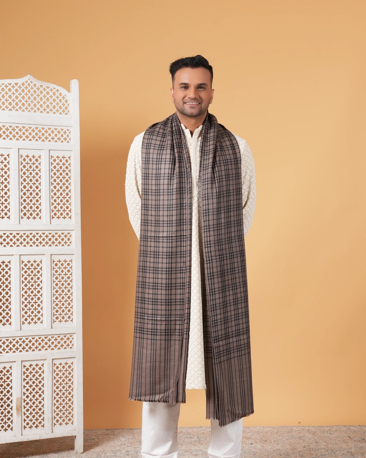 Check Pure Pashmina Men's Shawl
