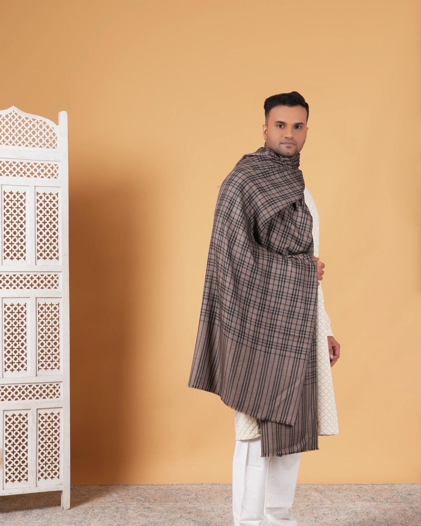 Check Pure Pashmina Men's Shawl