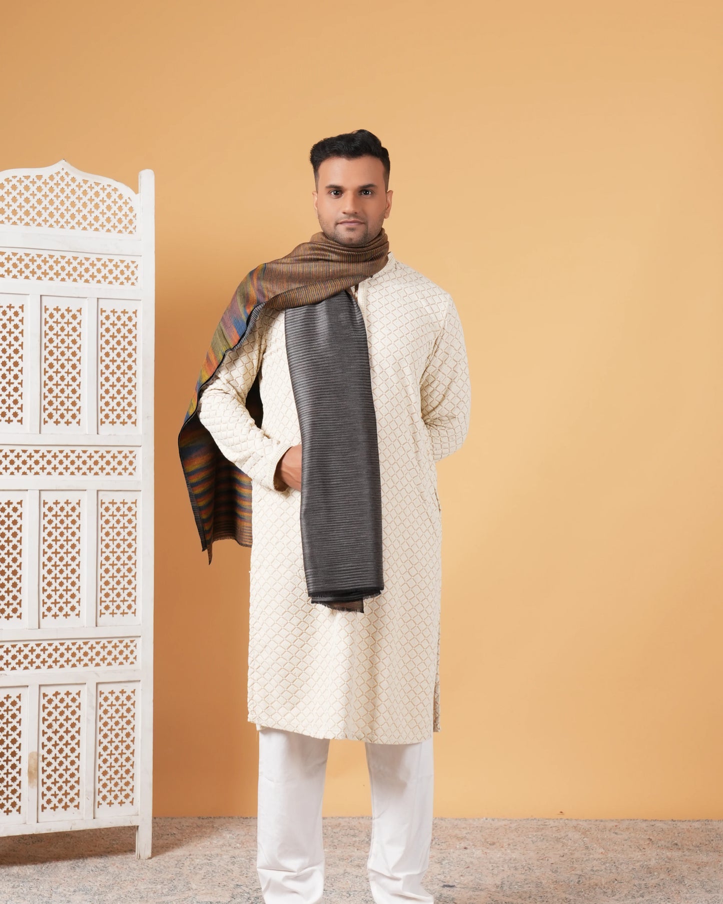 Men's Reversible Ikat Pure Pashmina Muffler