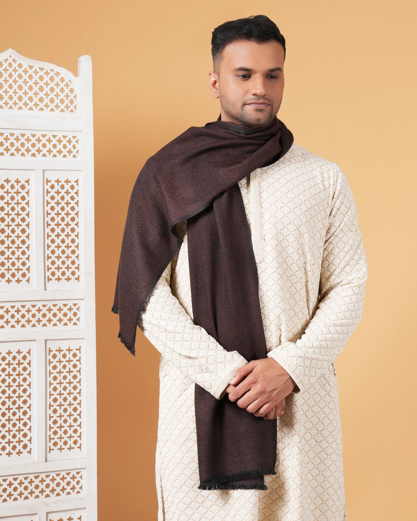 Men's Herringbone Pure Pashmina Muffler