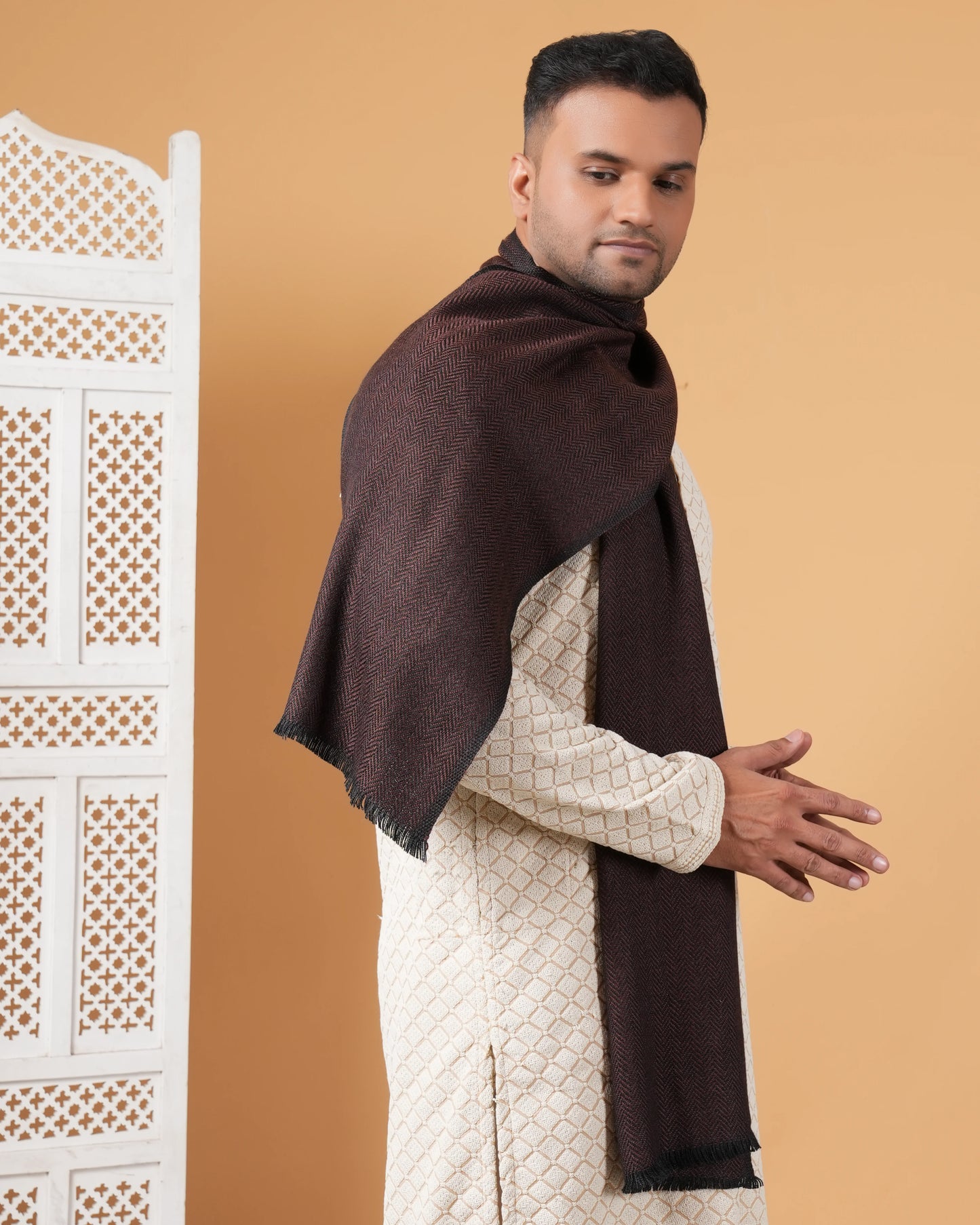 Men's Herringbone Pure Pashmina Muffler