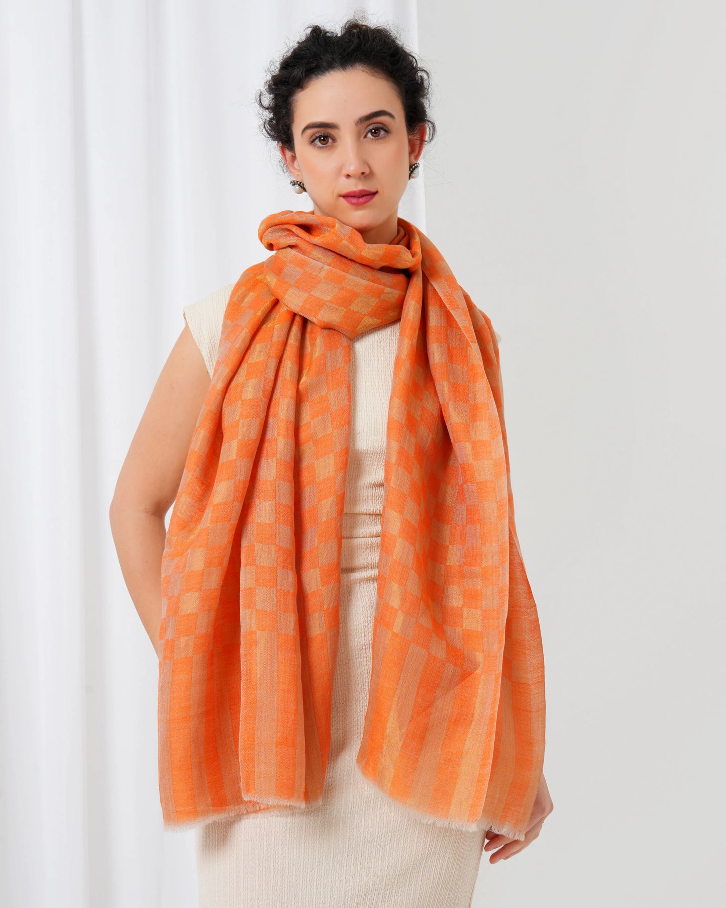 Check Zari Woolen Stole