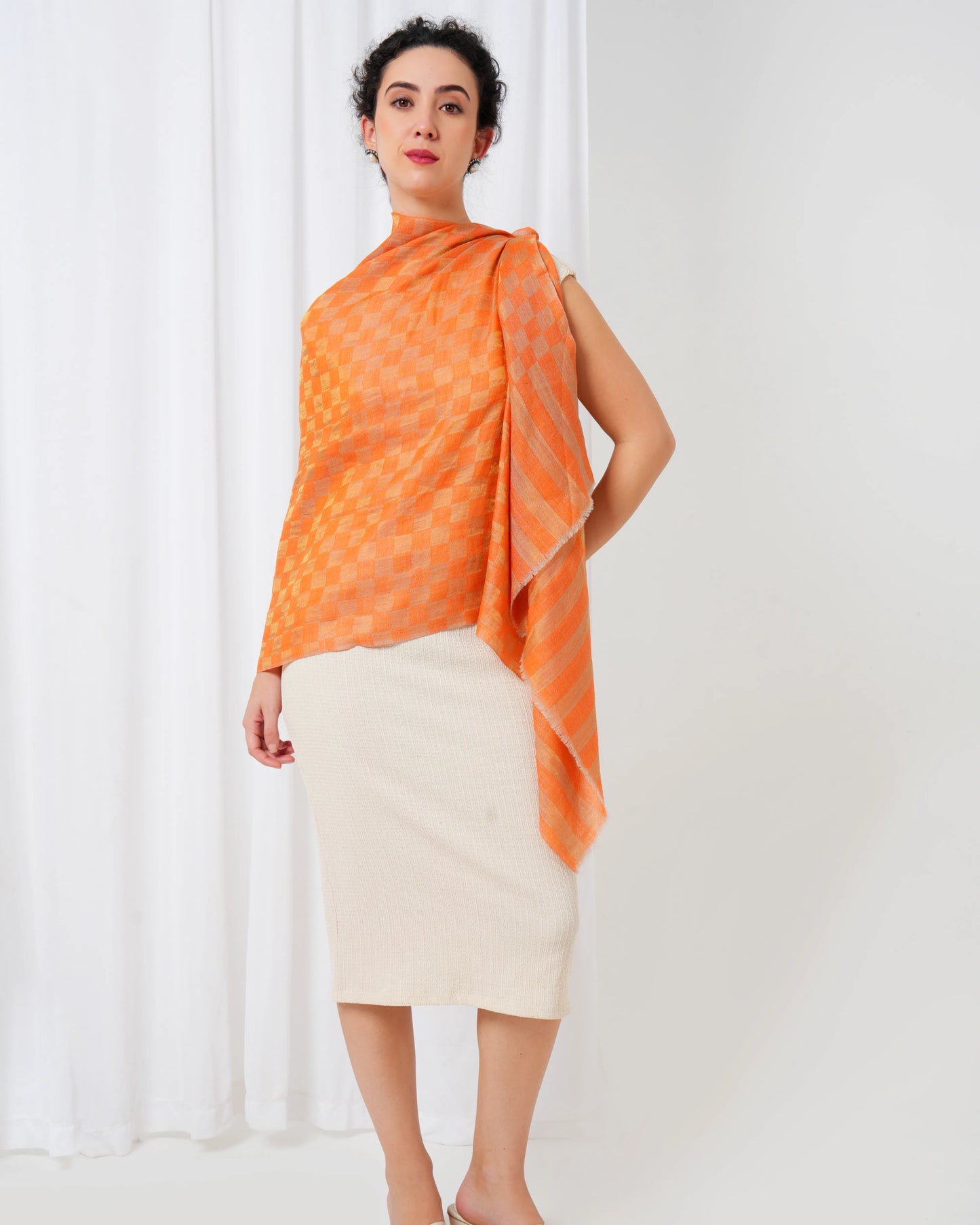 Check Zari Woolen Stole