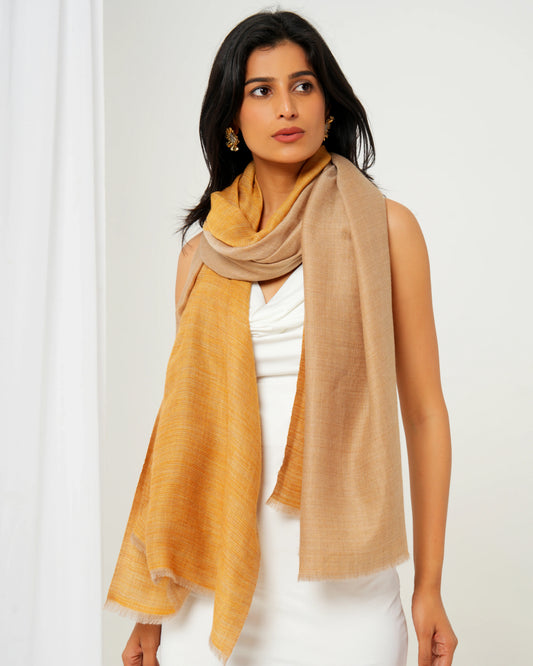 Cashmere stole with mustard and cream brown dual tones